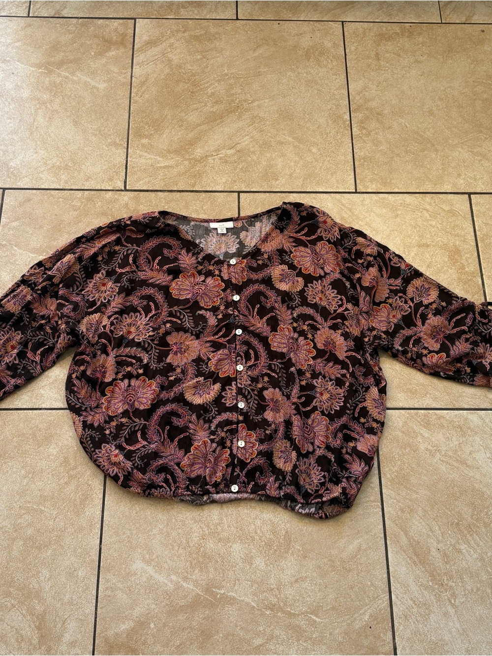 J. Jill Peasant Floral Blouse with Rust and Mauve Accents